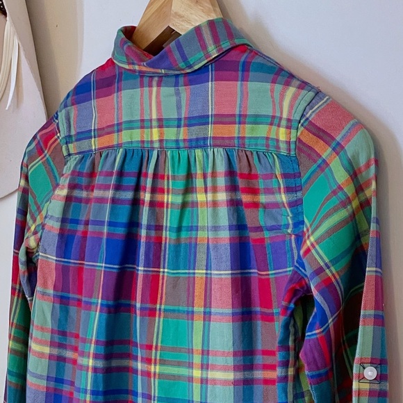 Ralph Lauren kids multicolour flannel long sleeve button shirt with ruffles - Picture 8 of 15